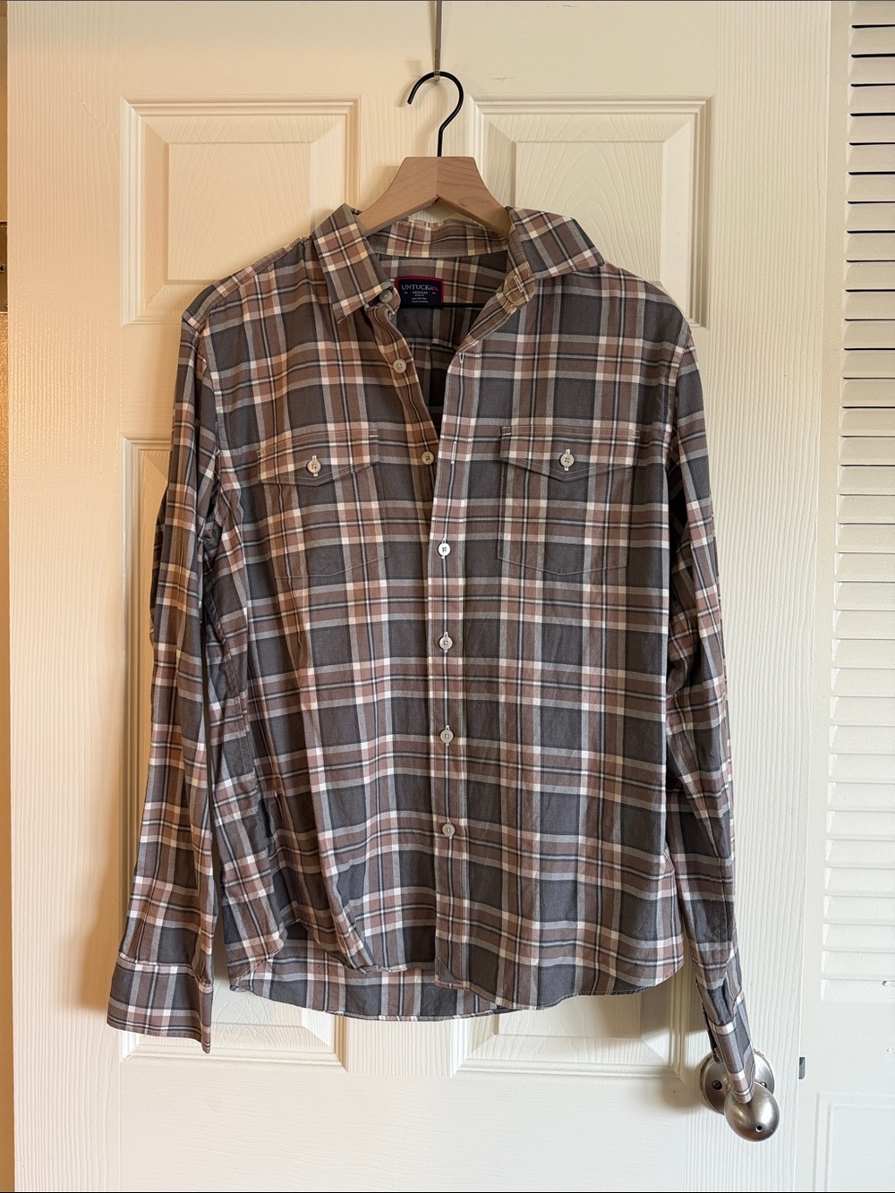 UNTUCKit Men's Plaid Button-Down Shirt in Brown and Gray